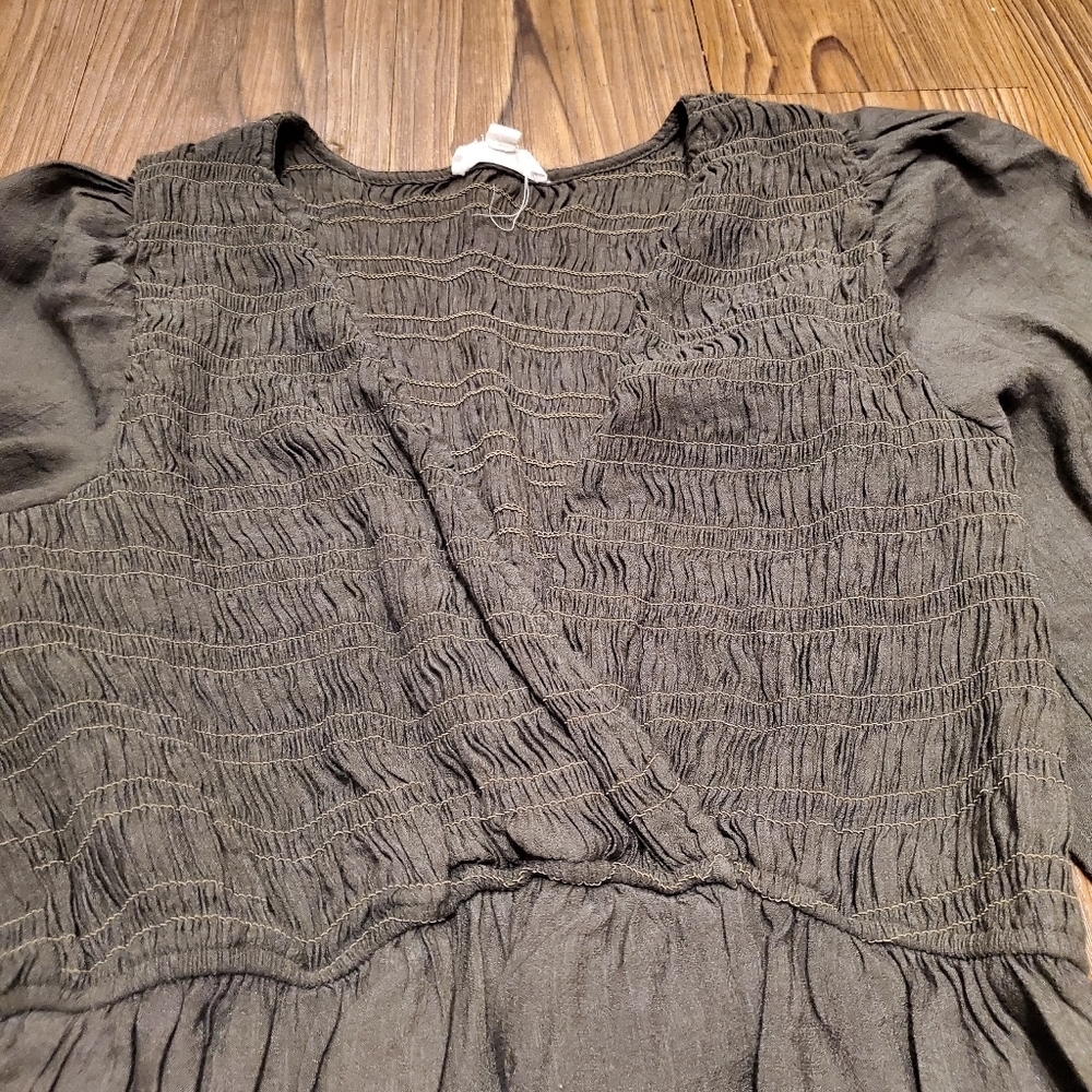By the River Hunter Green Dress Fit Flare Puff Sleeve Smocked Classic Casual L - Picture 9 of 9
